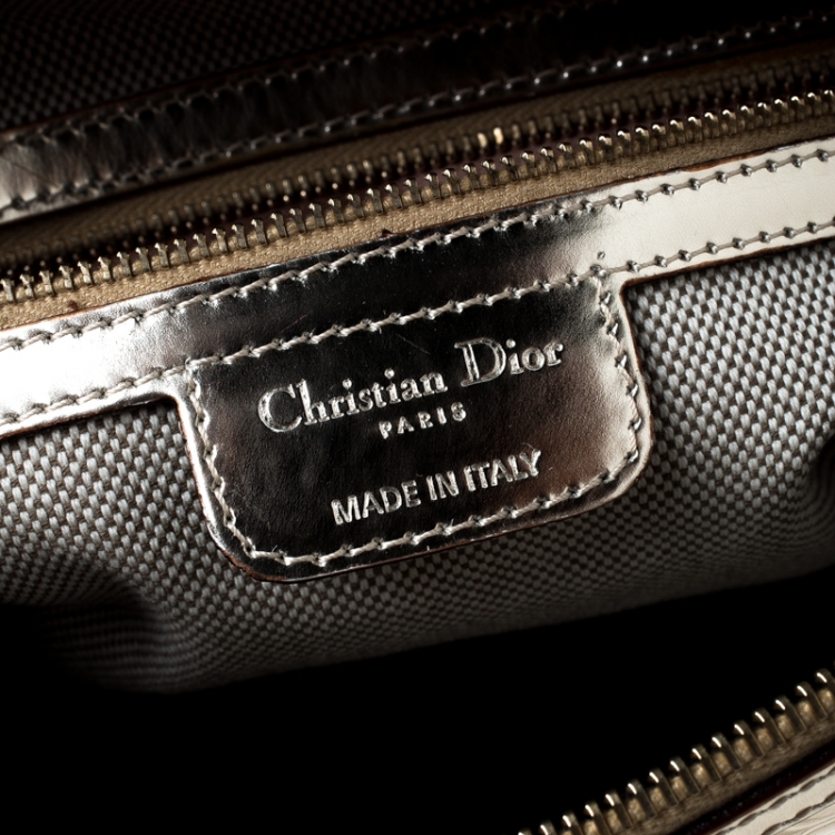 Pre Owned Christian Dior Gold Oblique Monogram Patent Leather Boston Bag