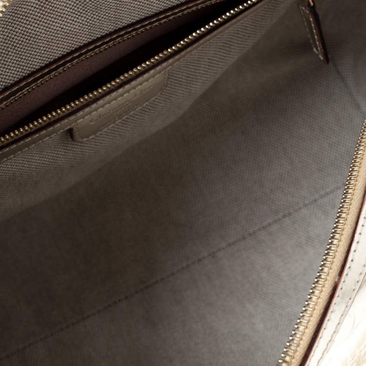 Pre Owned Christian Dior Gold Oblique Monogram Patent Leather Boston Bag