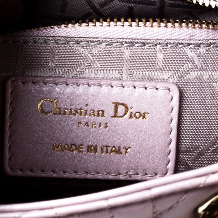 Pre Owned Dior Baby Pink Cannage Leather Mini Lady Dior Tote