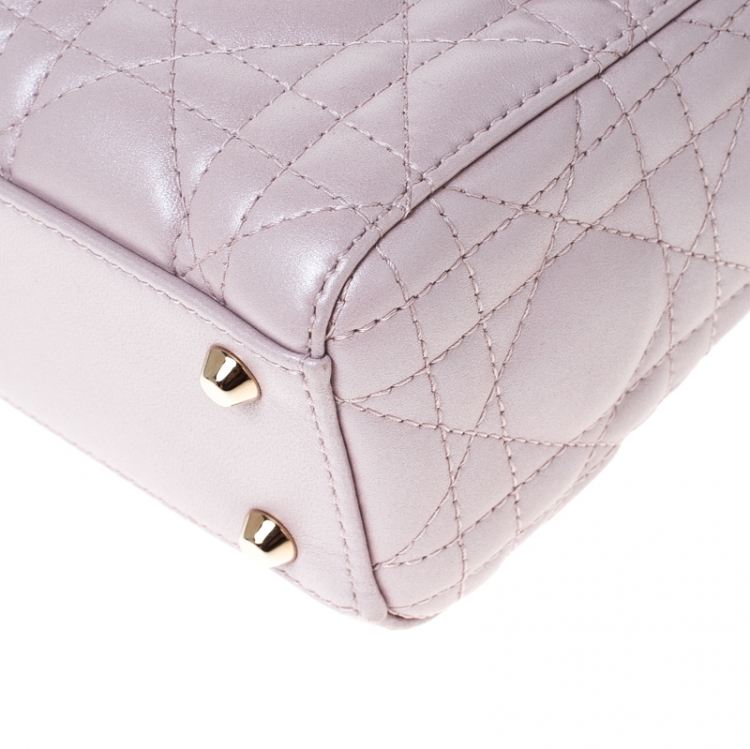 Pre Owned Dior Baby Pink Cannage Leather Mini Lady Dior Tote