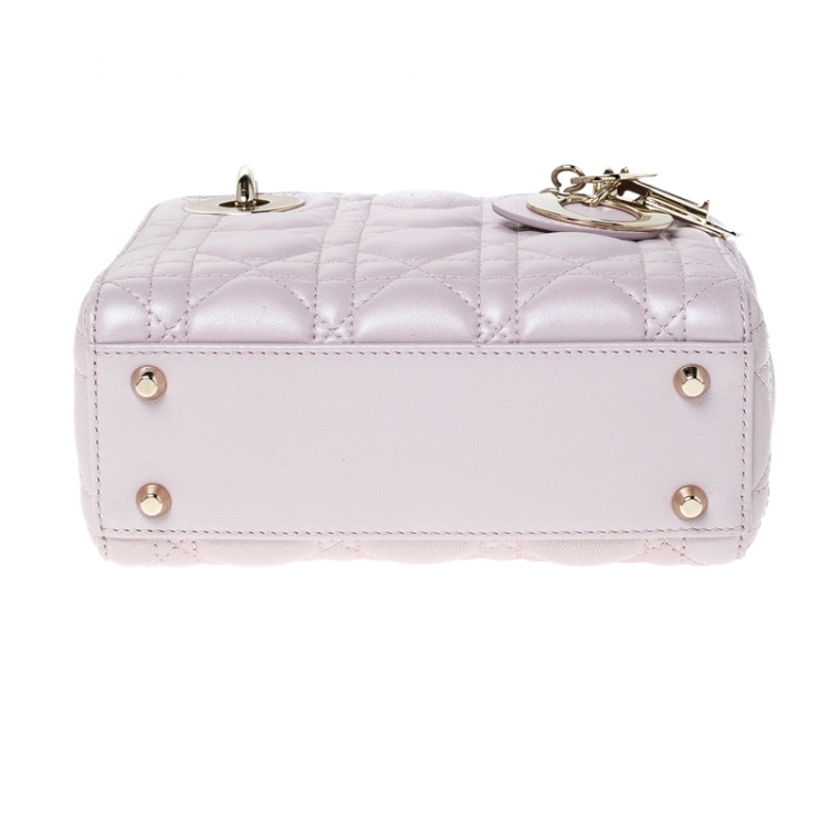Pre Owned Dior Baby Pink Cannage Leather Mini Lady Dior Tote