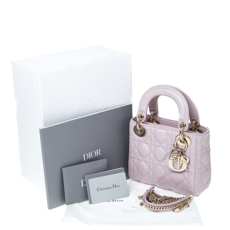 Pre Owned Dior Baby Pink Cannage Leather Mini Lady Dior Tote