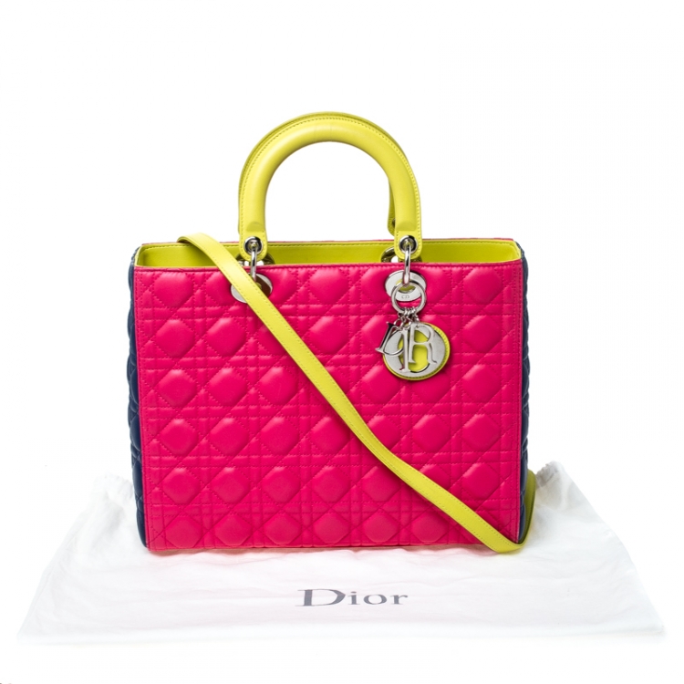 Pre Owned Dior Tri Color Leather Large Lady Dior Tote