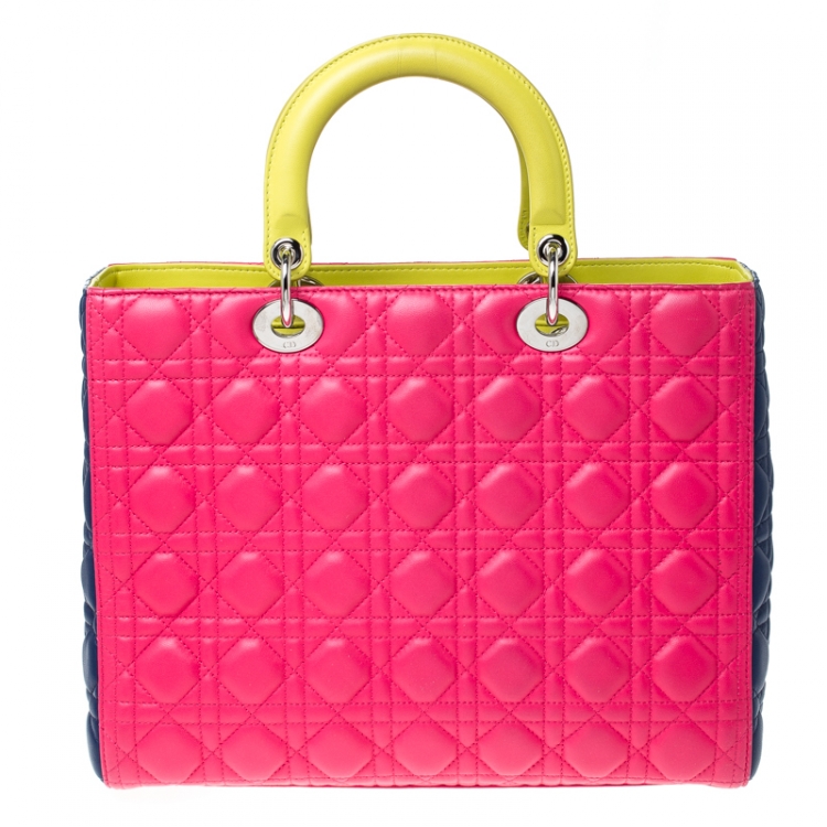 Pre Owned Dior Tri Color Leather Large Lady Dior Tote