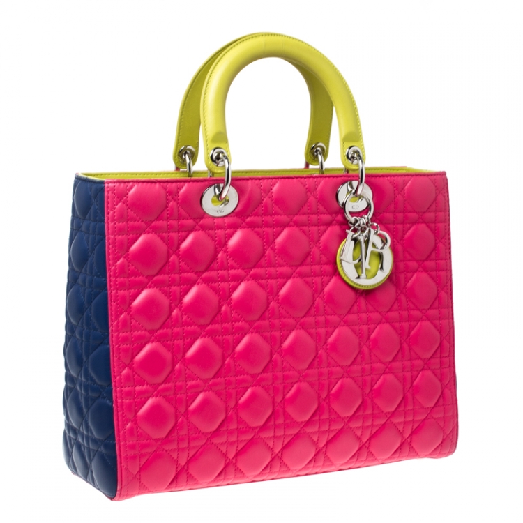 Pre Owned Dior Tri Color Leather Large Lady Dior Tote