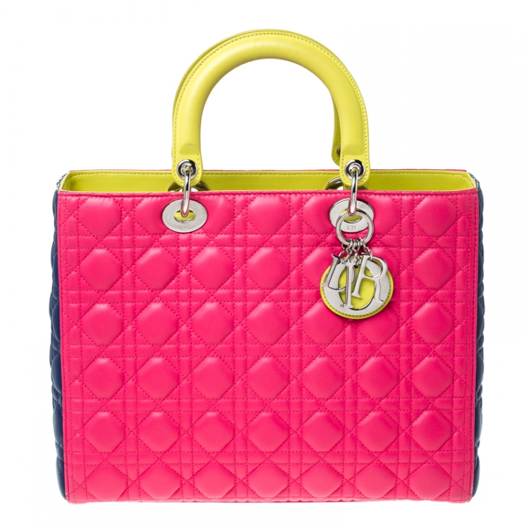 Pre Owned Dior Tri Color Leather Large Lady Dior Tote