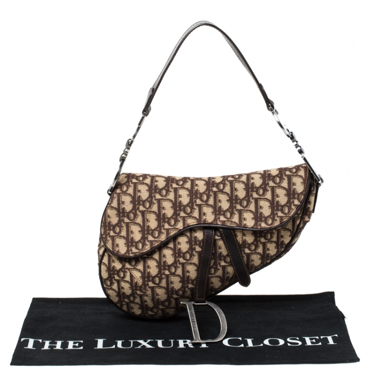 Pre Owned Dior Brown Oblique Canvas and Leather Saddle Bag