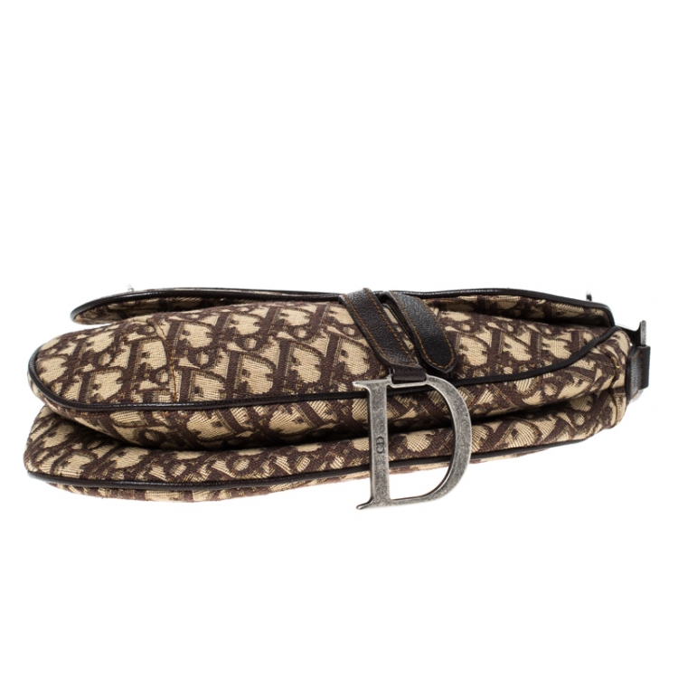 Pre Owned Dior Brown Oblique Canvas and Leather Saddle Bag