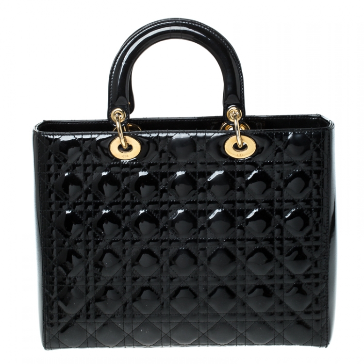 Pre Owned Dior Black Patent Leather Large Lady Dior Tote