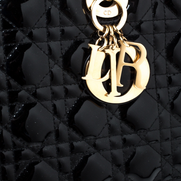 Pre Owned Dior Black Patent Leather Large Lady Dior Tote