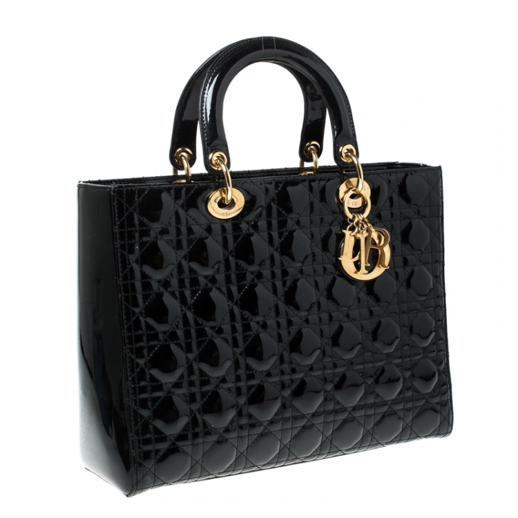 Pre Owned Dior Black Patent Leather Large Lady Dior Tote