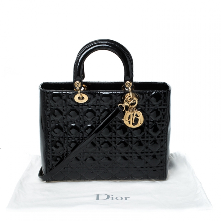 Pre Owned Dior Black Patent Leather Large Lady Dior Tote