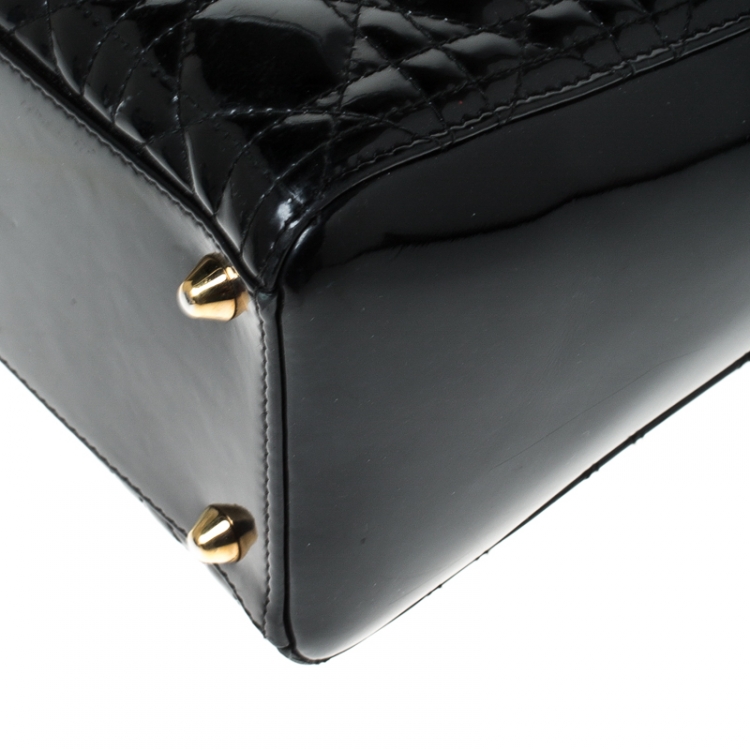 Pre Owned Dior Black Patent Leather Large Lady Dior Tote