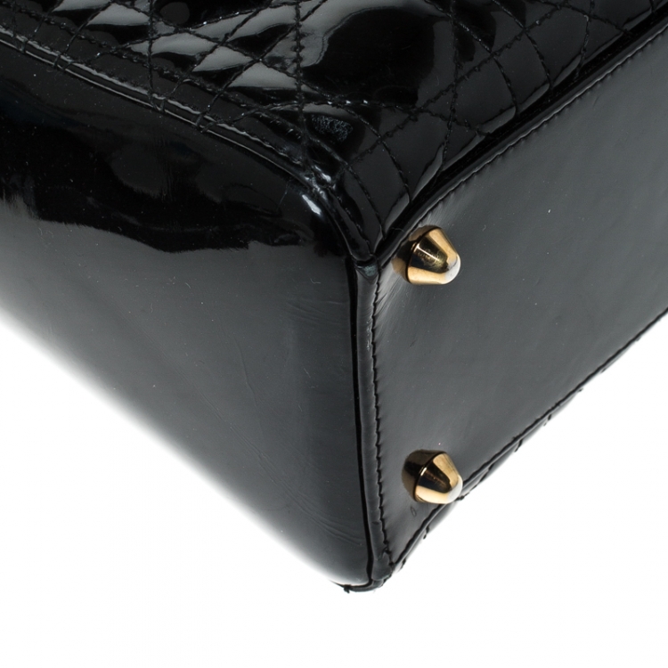 Pre Owned Dior Black Patent Leather Large Lady Dior Tote