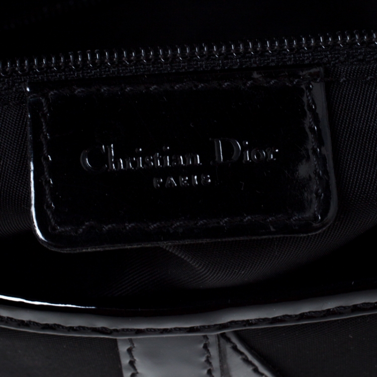 Pre Owned Dior Black Nylon and Patent Leather Saddle Bag