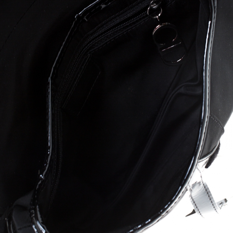 Pre Owned Dior Black Nylon and Patent Leather Saddle Bag