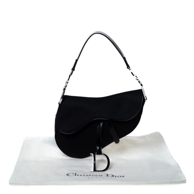 Pre Owned Dior Black Nylon and Patent Leather Saddle Bag