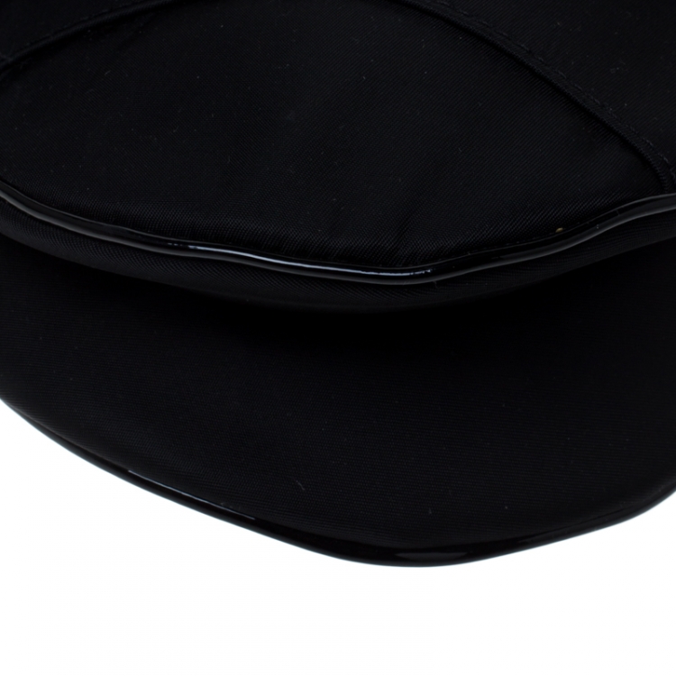 Pre Owned Dior Black Nylon and Patent Leather Saddle Bag