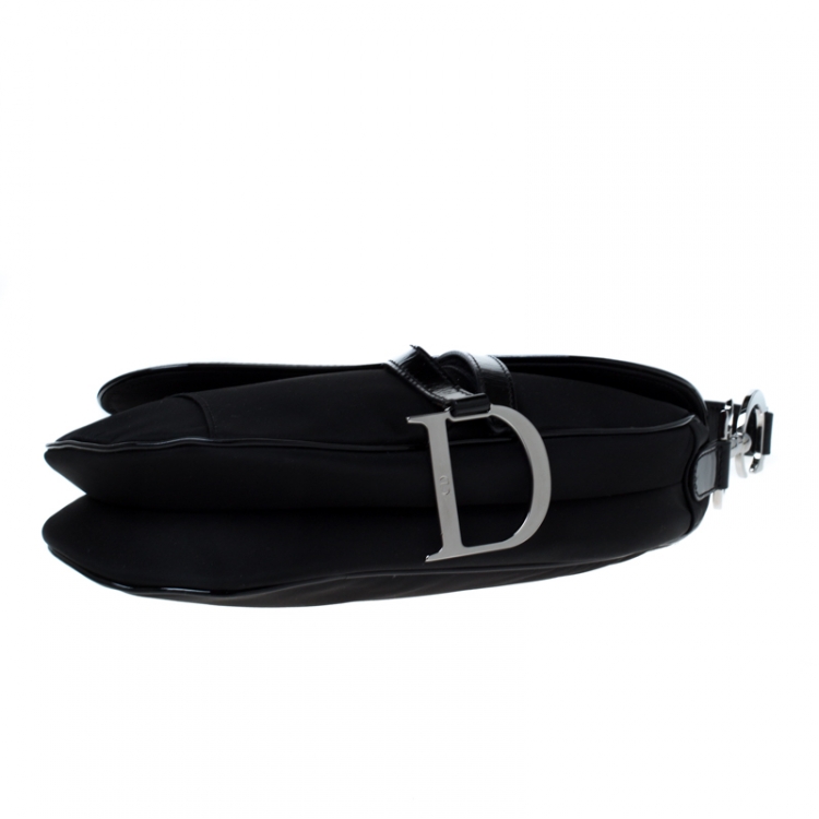 Pre Owned Dior Black Nylon and Patent Leather Saddle Bag