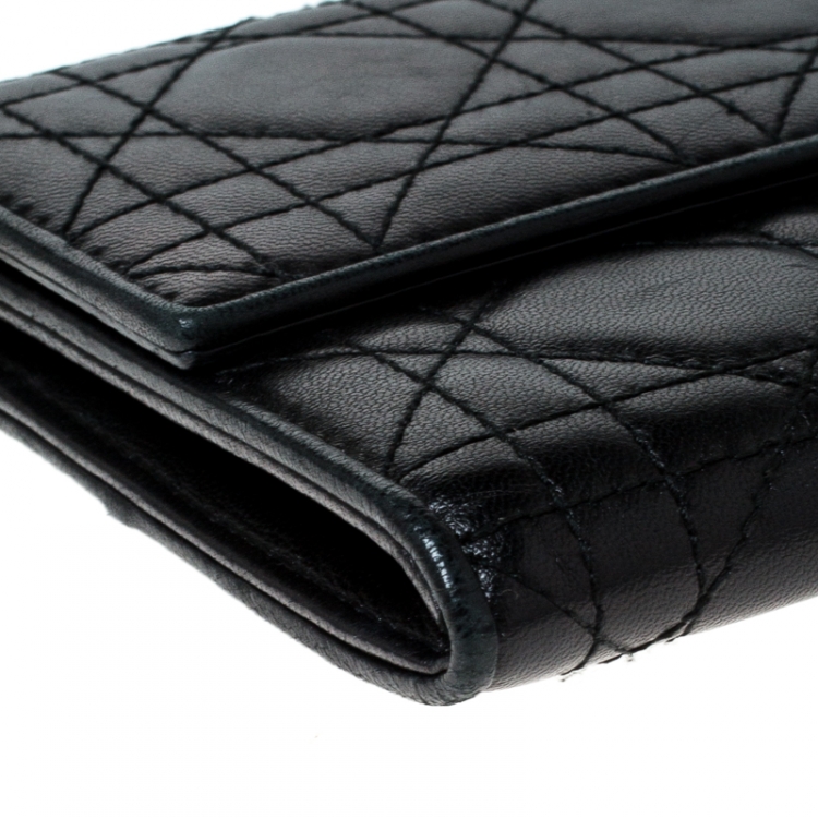 Pre Owned Dior Black Cannage Leather Wristlet Clutch