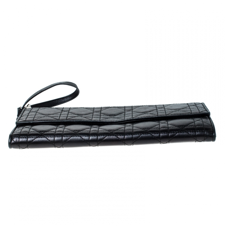 Pre Owned Dior Black Cannage Leather Wristlet Clutch