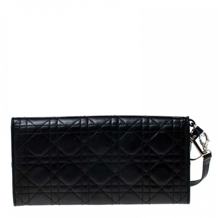 Pre Owned Dior Black Cannage Leather Wristlet Clutch
