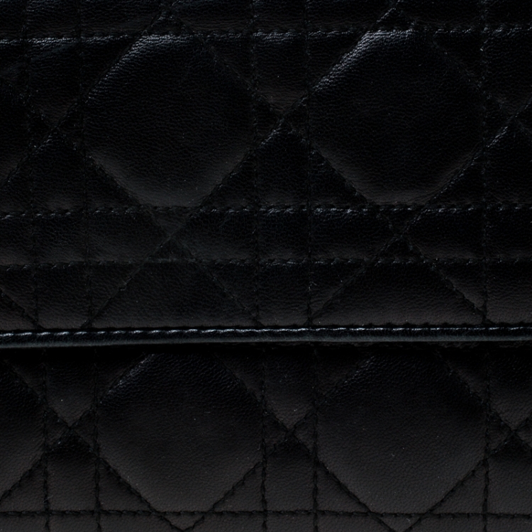 Pre Owned Dior Black Cannage Leather Wristlet Clutch