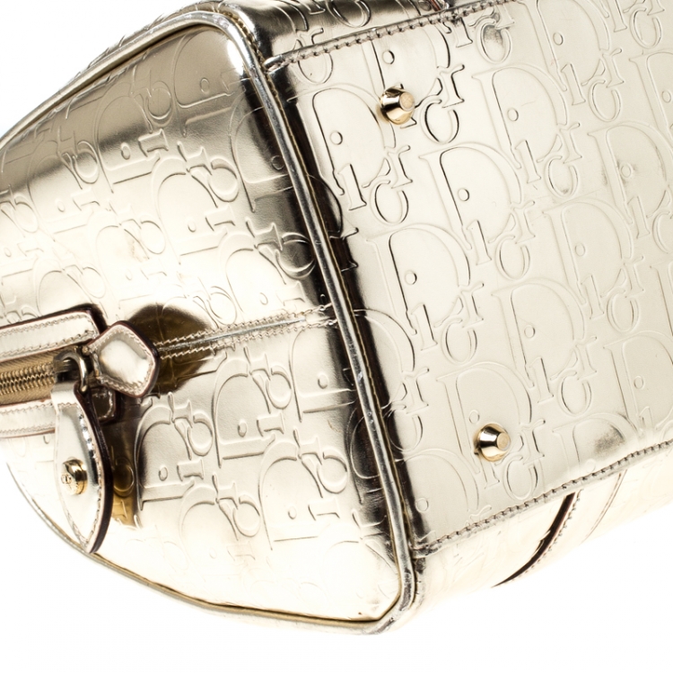 Pre Owned Christian Dior Metallic Gold Oblique Monogram Leather Boston Bag