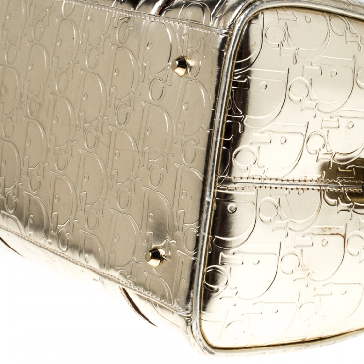 Pre Owned Christian Dior Metallic Gold Oblique Monogram Leather Boston Bag