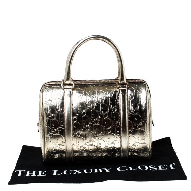 Pre Owned Christian Dior Metallic Gold Oblique Monogram Leather Boston Bag
