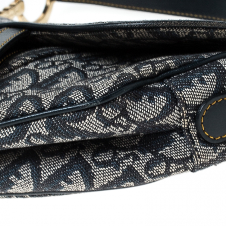 Pre Owned Dior Blue Diorissimo Canvas and Leather Saddle Bag