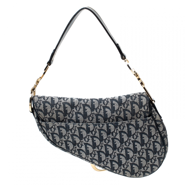 Pre Owned Dior Blue Diorissimo Canvas and Leather Saddle Bag