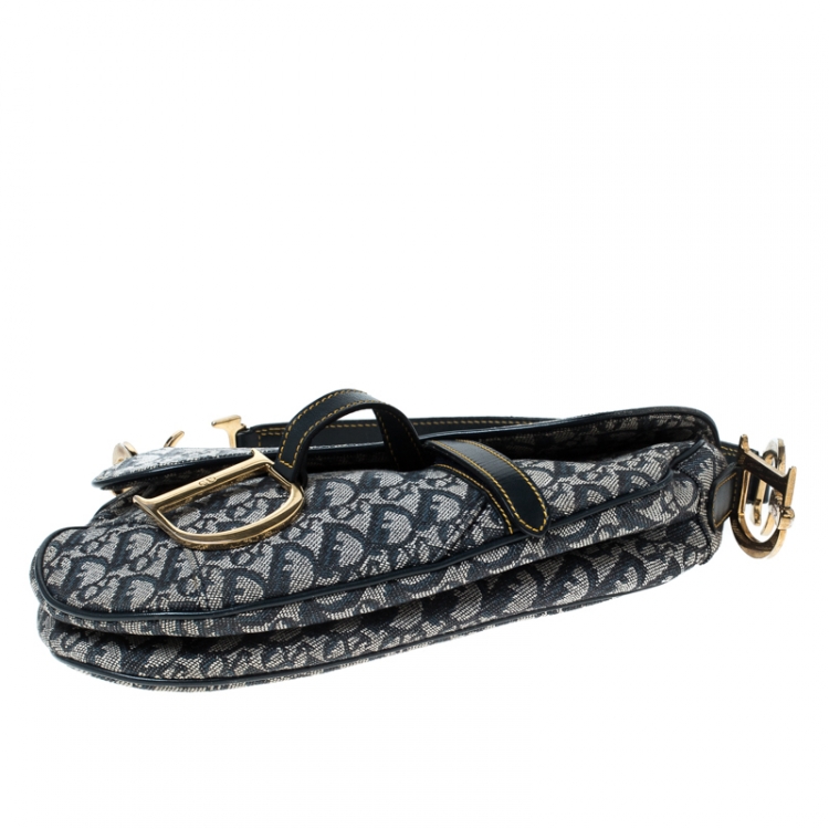 Pre Owned Dior Blue Diorissimo Canvas and Leather Saddle Bag