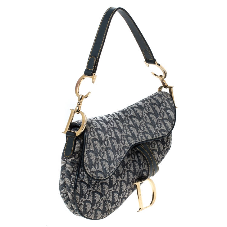 Pre Owned Dior Blue Diorissimo Canvas and Leather Saddle Bag