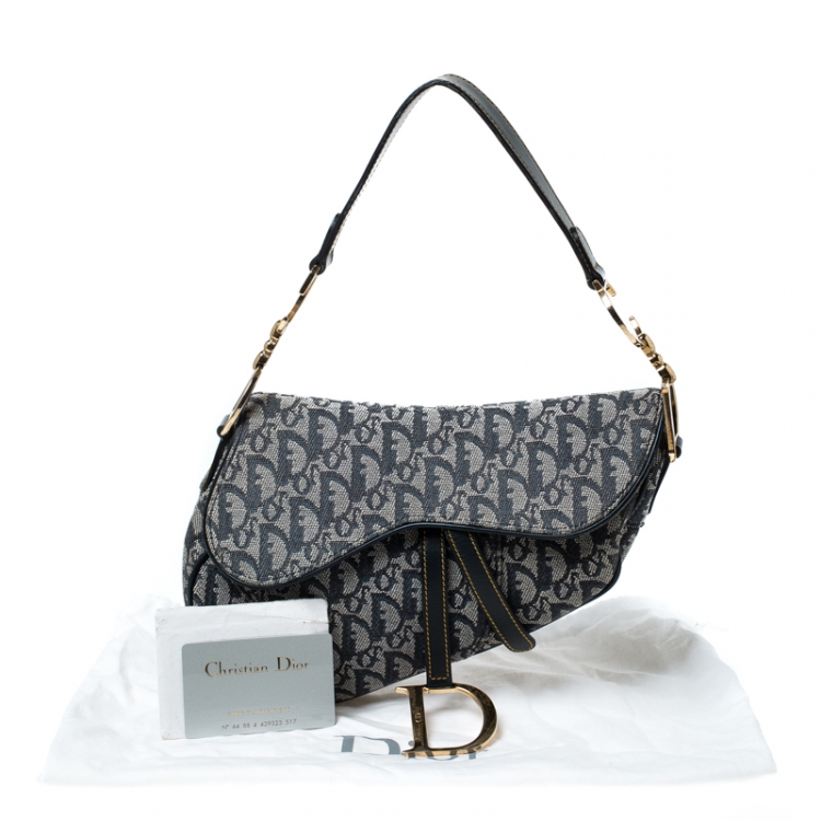 Pre Owned Dior Blue Diorissimo Canvas and Leather Saddle Bag