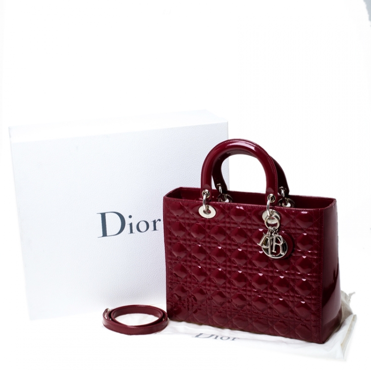 Pre Owned Dior Red Cannage Patent Leather Large Lady Dior Tote