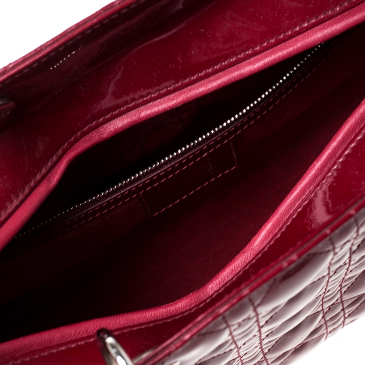 Pre Owned Dior Red Cannage Patent Leather Large Lady Dior Tote