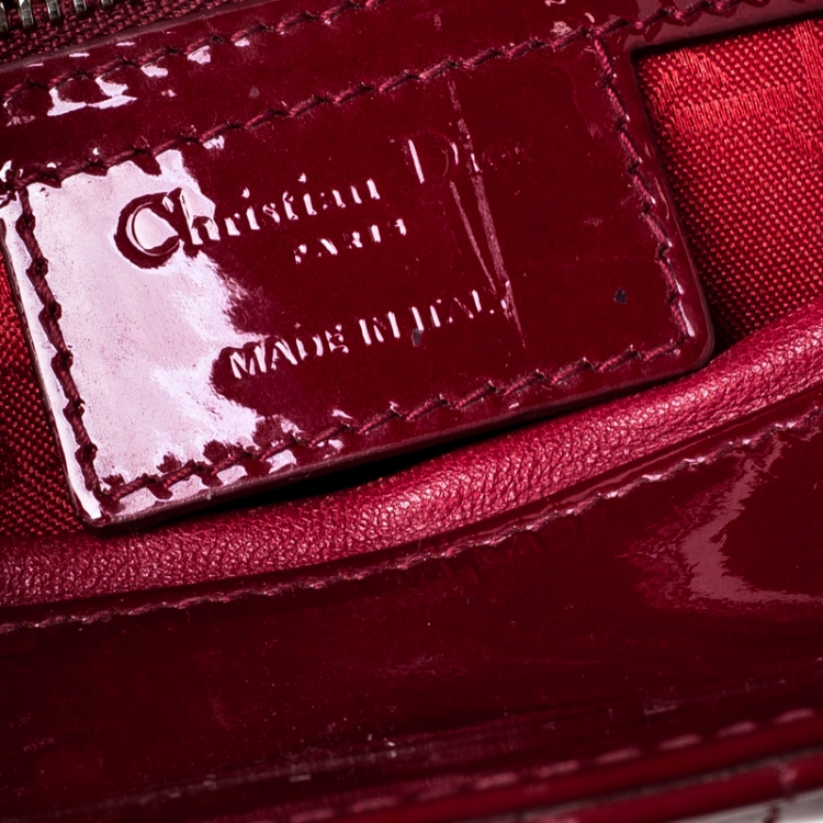 Pre Owned Dior Red Cannage Patent Leather Large Lady Dior Tote