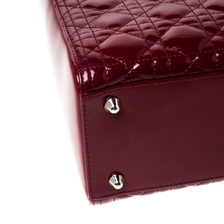 Pre Owned Dior Red Cannage Patent Leather Large Lady Dior Tote