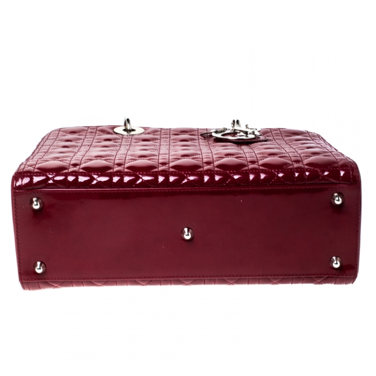 Pre Owned Dior Red Cannage Patent Leather Large Lady Dior Tote
