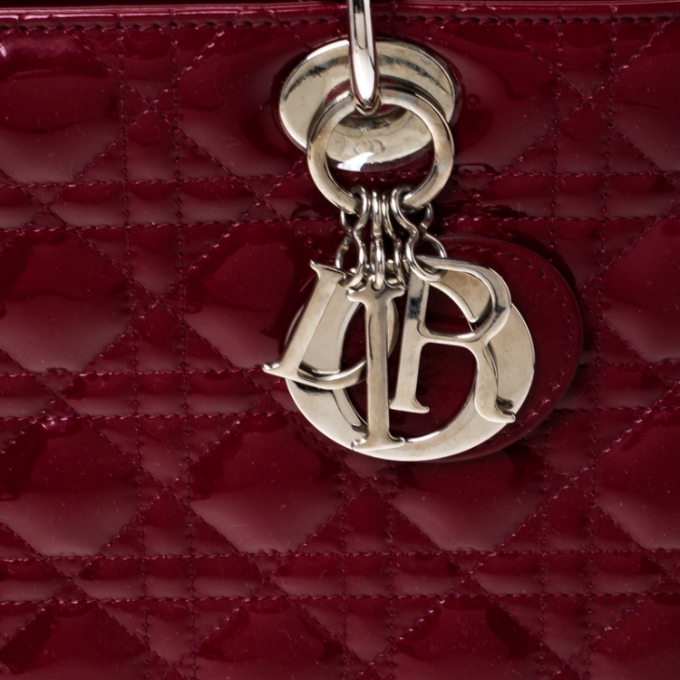 Pre Owned Dior Red Cannage Patent Leather Large Lady Dior Tote