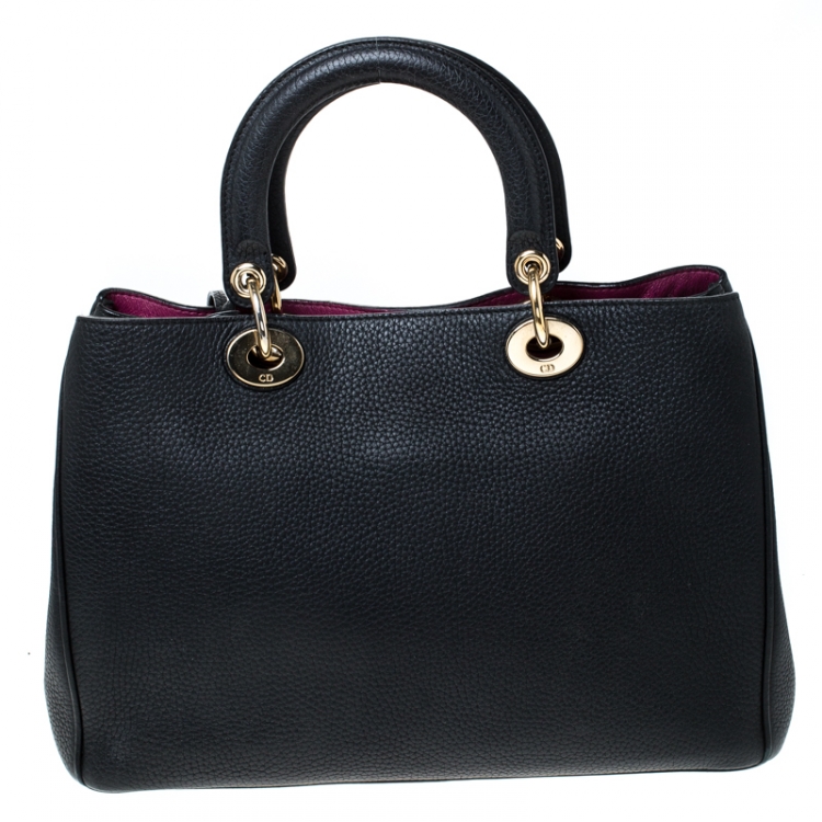 Pre Owned Dior Black Leather Medium Diorissimo Shopper Tote