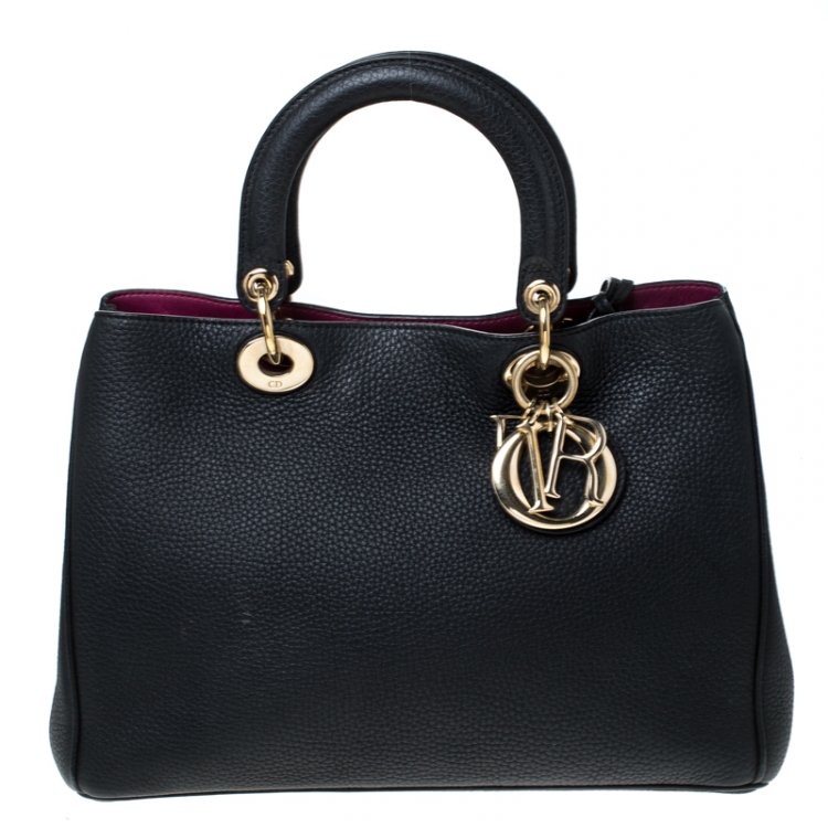 Pre Owned Dior Black Leather Medium Diorissimo Shopper Tote