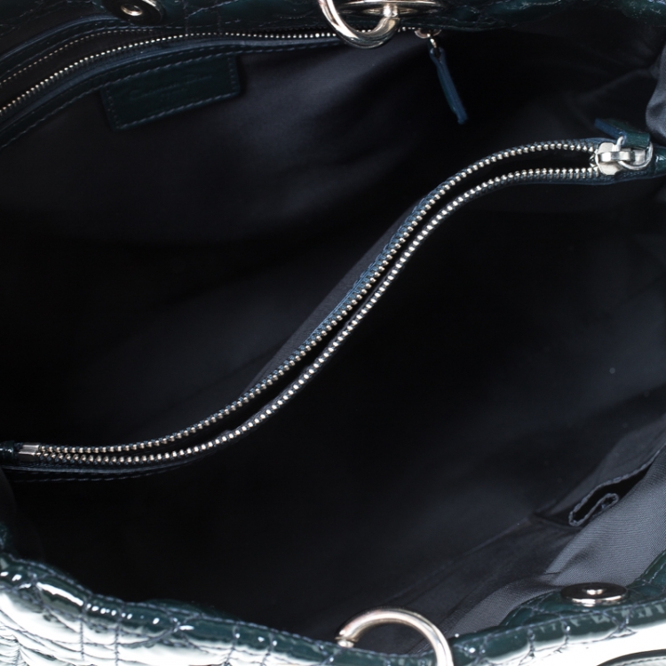 Pre Owned Dior Dark Green Cannage Quilted Patent Leather Medium Shopper Tote