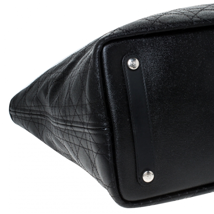 Pre Owned Dior Black Cannage Coated Canvas Medium New Panarea Shopper Tote