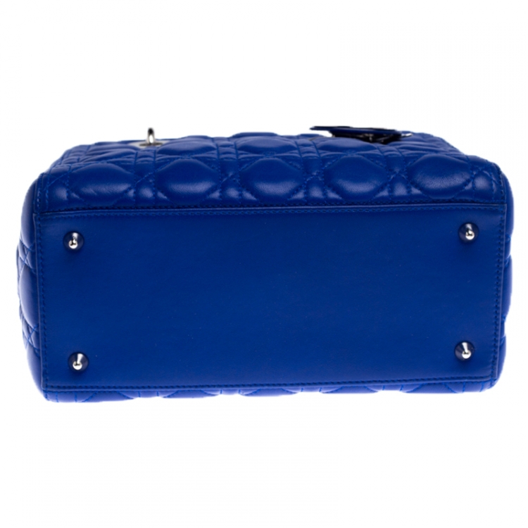 Pre Owned Dior Blue Cannage Quilted Leather Medium Lady Dior Tote 