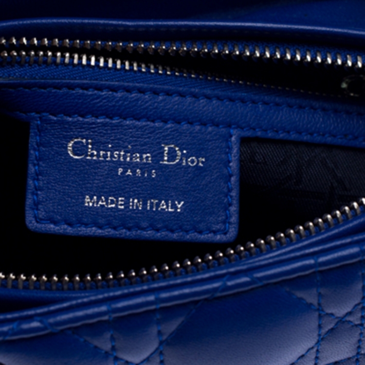 Pre Owned Dior Blue Cannage Quilted Leather Medium Lady Dior Tote 