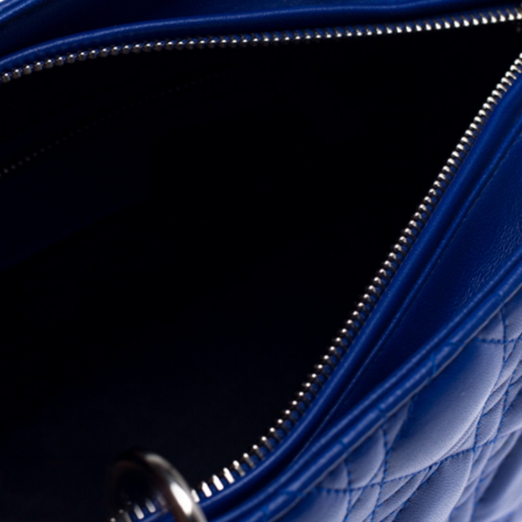 Pre Owned Dior Blue Cannage Quilted Leather Medium Lady Dior Tote 