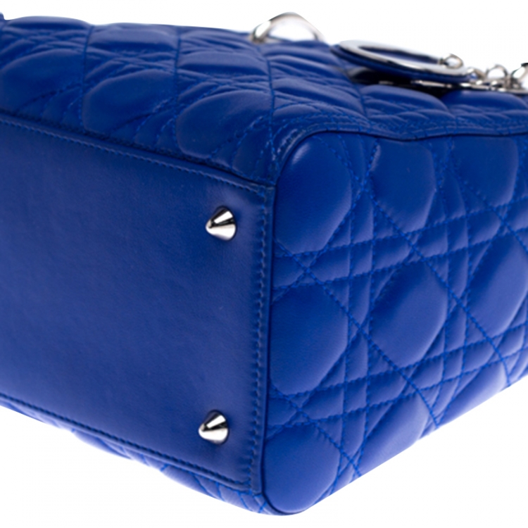 Pre Owned Dior Blue Cannage Quilted Leather Medium Lady Dior Tote 
