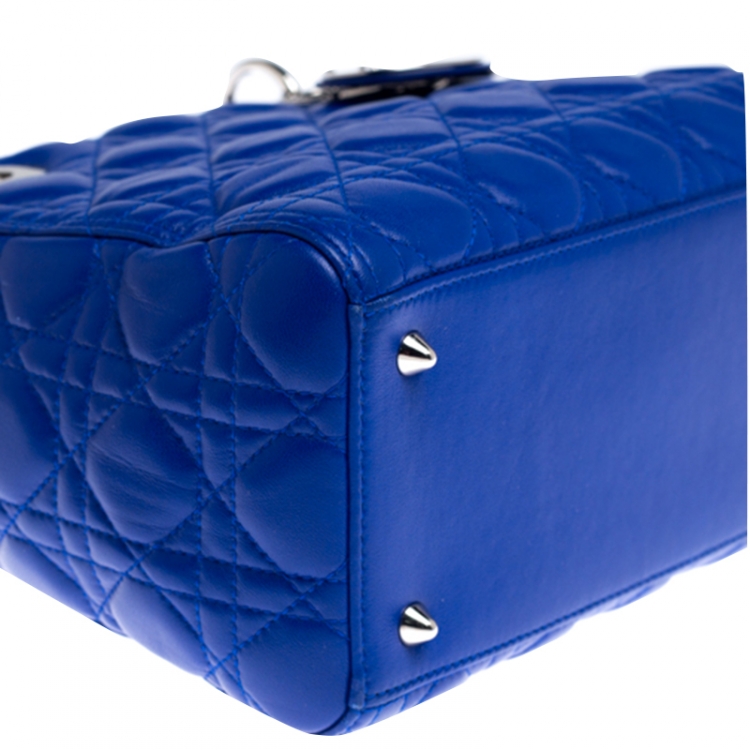 Pre Owned Dior Blue Cannage Quilted Leather Medium Lady Dior Tote 